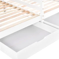 Lit cabane avec 2 tiroirs sur roulettes, sans matelas, 200×90 cm, Blanc(m-8)