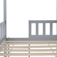 Lit superposé avec échelle perpendiculaire et protection contre les chutes, lit maison, sans matelas, 90x200 cm, Blanc+Gris(m-7)