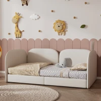 Tête de lit canapé en forme de lapin, lit pour enfant, 3 côtés inclus, sans matelas, 90x200 cm, Beige(m-4)
