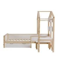 Lit pour enfant en forme de maison avec tiroirs et étagères, sans matelas, 90x200 cm, Blanc(m-10)