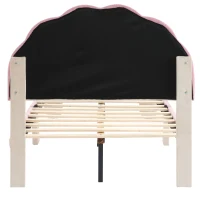 Lit rembourré avec bande lumineuse LED et tête de lit ondulée, pieds rembourrés, sans matelas, 90×200 cm, Blanc+Rose(m-12)