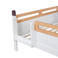 Lit pour enfant avec barrière de sécurité et grille, sans matelas, 140x200 cm, Blanc+Naturel(m-8)