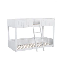 Letto a castello per bambini 6+ anni con scala a tre gradini e barriera di sicurezza, 90x200 cm, Bianco(m-2)