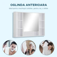 Kleankin Dulap Oglinda pentru Baie – Alb cu Rafturi(m-6)
