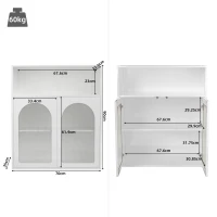 Sideboard mit Glastür und LED-Licht, unabhängiger Schrank, Küche, Wohnzimmer, 70×35×90 cm，Weiß(m-3)