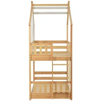 Lit superposé avec échelle perpendiculaire et protection contre les chutes, lit cabane, cadre en bois, sans matelas, 200x90 cm, Blanc+naturelle(m-9)