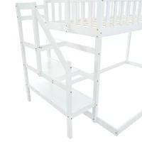 Letto a castello con scala e protezione anticaduta, letto a casetta, senza materasso, 90x200 cm, Bianco(m-8)