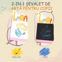 AIYAPLAY Șevalet Artistic pentru Copii 3-8 Ani cu Tablă Albă, Tablă Neagră și 2 Coșuri Depozitare, 53,5x49x113 cm, Roz(m-4)