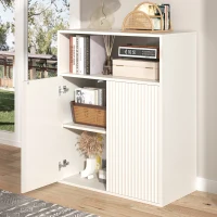 Credenza con due ante magnetiche, mobile multifunzionale per cucina e soggiorno, Bianco(m-5)
