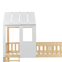 Letto a castello per bambini 6+ anni con scala ad angolo retto e scivolo, letto a casetta, 200x90 cm,naturale(m-5)