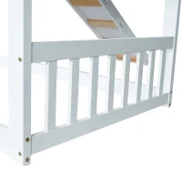 Letto a castello per bambini 6+ anni con scala e sponda, con scivolo e finestra, senza materasso, 90x200 cm, Bianco(m-9)