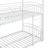 Lit superposé avec escalier et toboggan, cadre en métal, sans matelas, 200x90 cm, Blanc(m-6)