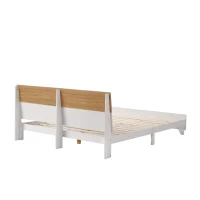 Letto matrimoniale con testiera a contrasto, senza materasso, 160x200 cm, Bianco+naturale(m-10)