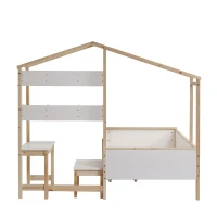 Lit pour enfant en forme de maison avec tiroirs et étagères, sans matelas, 90x200 cm, Blanc(m-12)