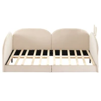 Tête de lit canapé en forme de lapin, lit pour enfant, 3 côtés inclus, sans matelas, 90x200 cm, Beige(m-12)