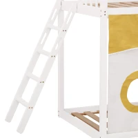 Letto a castello per bambini 6+ anni con scala, scivolo e scaffale, 90×200 cm, Bianco(m-9)