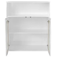 Sideboard mit Glastür und LED-Licht, unabhängiger Schrank, Küche, Wohnzimmer, 70×35×90 cm，Weiß(m-9)