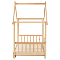 Lit cabane extensible, avec garde-corps sur trois côtés, sans matelas, 200x90 cm, naturel(m-10)