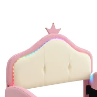 Letto Principessa con Striscia LED, Scivolo e Scala, Design Cartoon con Corona, Senza Materasso, 90x200 cm, Rosa(m-9)