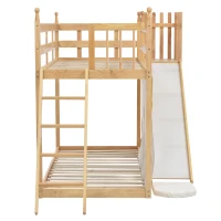 Lit superposé avec toboggan et étagère, sans matelas, 90x200 cm, naturel(m-11)