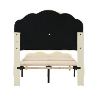 Lit rembourré avec tête de lit ondulée et bande LED, lit pour enfants avec lattes en bois, sans matelas, 90×200 cm, Blanc(m-12)