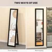 HOMCOM Oglindă cu Picior și Cârlige, Oglindă Modernă pentru Utilizare pe Perete sau Verticală, 37x40x155 cm, Negru(m-5)