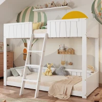 Letto a castello per bambini 6+ anni con scala a tre gradini e barriera di sicurezza, 90x200 cm, Bianco(m-4)