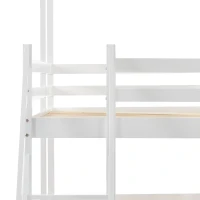 Lit superposé avec main courante et fenêtre, lit maison, lit enfant avec protection contre les chutes et grille, sans matelas, 90×200 cm, Blanc(m-12)
