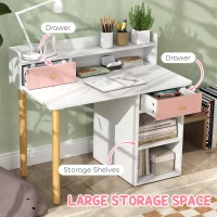 AIYAPLAY 2 Pieces Children Study Table with Hutch, Kids Desk and Chair Set with Storage Drawer, Shelves - Pink(m-5)