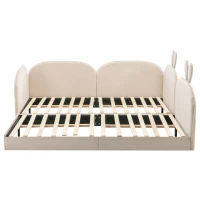 Divano letto per bambini a coniglio, 2 Letti Singoli, Struttura Imbottita, senza Materasso, 90x200 cm & 180x200 cm, Beige(m-7)