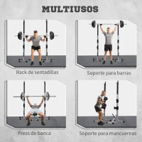 HOMCOM Rack Musculación con Altura Ajustable Marco de Acero Carga 200 kg para Entrenamiento en Gimnasio Casa Plata y Negro(m-7)