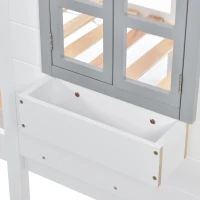 Lit superposé avec main courante et fenêtre, lit maison, lit enfant avec protection contre les chutes et grille, sans matelas, 90×200 cm, Blanc(m-8)