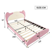 Letto Imbottito con Striscia LED e Doghe in Legno, Letto con Testiera, Rivestimento in Pelle PU, Senza Materasso, 140×200 cm, Bianco e Rosa(m-3)