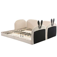 Canapé lit lapin, lit pour enfants, 2 lits simples, cadre rembourré, sans matelas, 90x200 cm & 180x200 cm, Beige(m-8)
