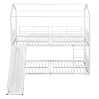 Lit superposé avec escalier et toboggan, cadre en métal, sans matelas, 200x90 cm, Blanc(m-9)
