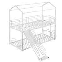 Letto a castello con scala e scivolo, senza materasso, 200x90 cm, Bianco(m-10)