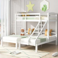 Letto a castello triplo per bambini 6+ anni con scala laterale, 90x200 cm, Bianco(m-4)