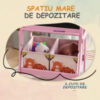 AIYAPLAY Șevalet Artistic pentru Copii 3-8 Ani cu Tablă Albă, Tablă Neagră și 2 Coșuri Depozitare, 53,5x49x113 cm, Roz(m-5)