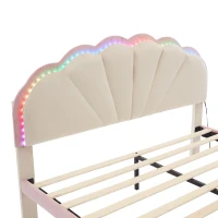 Letto imbottito con strisce luminose multicolore e testiera ondulata, senza materasso, 140×200 cm, Bianco+Rosa(m-6)