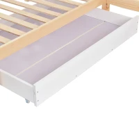 Lit enfant en forme de maison avec tiroirs et étagères, sans matelas, 90x200 cm+140x70 cm, naturelle(m-10)