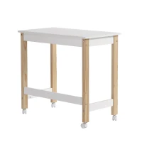 Bureau avec roulettes directionnelles, 80x43,5 cm, Blanc+naturel(m-9)