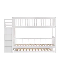 Lit superposé avec lit gigogne et armoire à échelle, sans matelas, 90x190 cm & 90x200 cm, Blanc(m-11)