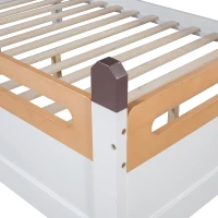 Letto per bambini con protezione anticaduta e sbarre, senza materasso, 140x200 cm, Bianco+naturale(m-7)