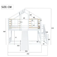Letto a castello per bambini 6+ anni con scala e sponda, con scivolo e finestra, senza materasso, 90x200 cm, Bianco(m-3)