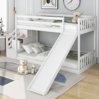 Lit superposé avec escalier et toboggan, lit pour enfants avec 2 tiroirs, sans matelas, 90x200 cm, Blanc(m-4)