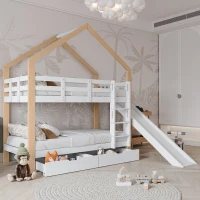 Lit superposé avec toboggan et échelle d'angle à trois niveaux, avec barrière de sécurité, sans matelas, 90x200 cm, Blanc(m-4)