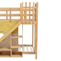 Lit superposé avec toboggan et étagère, sans matelas, 90x200 cm, naturel(m-9)
