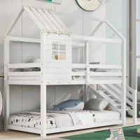 Letto a castello con scala e finestra, letto per bambini con protezione anticaduta e sponde, senza materasso, 200x90 cm, Bianco(m-5)