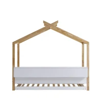 Letto per bambini con quattro scomparti a scaffale e letto estraibile, letto a casetta, 90x200 cm & 90x190 cm, Bianco+naturale(m-11)