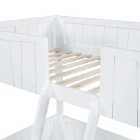 Letto a castello per bambini 6+ anni con scala a tre gradini e barriera di sicurezza, 90x200 cm, Bianco(m-6)